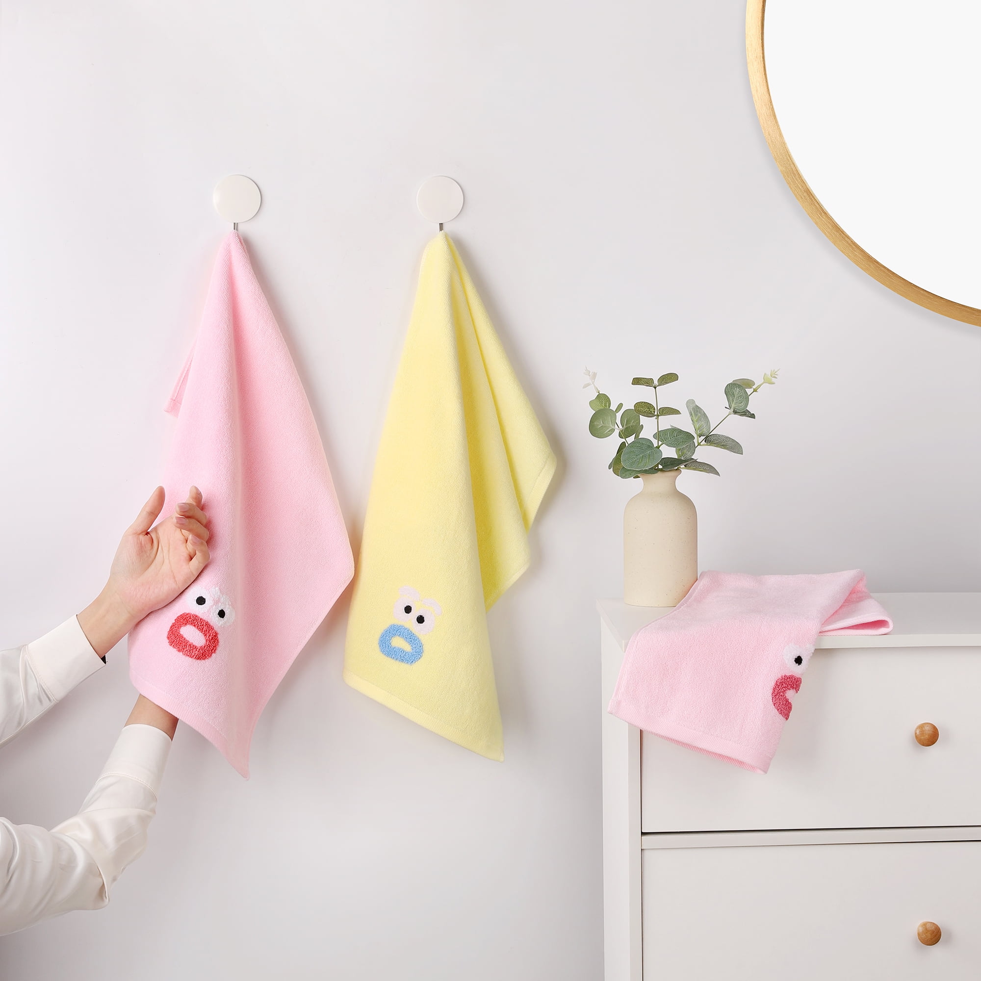 Unique Bargains Cute Cartoon Pattern Absorbent Hand Towels Pink 4-Piece