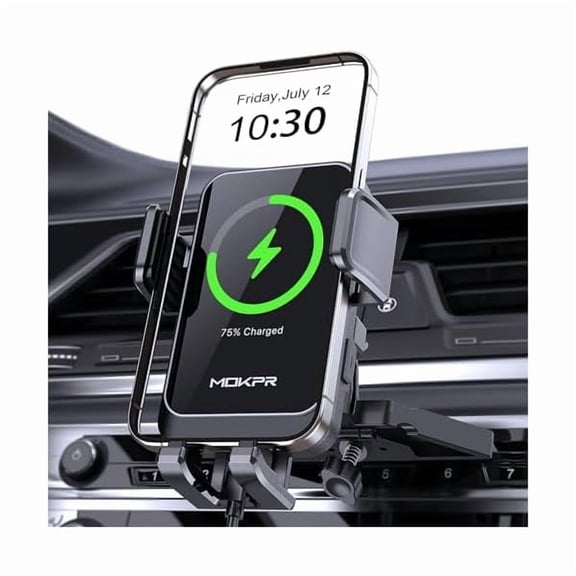 Saluqifa Wireless Car Charger, 15W Fast Charging Auto Clamping CD Slot Air Vent Car Phone Holder with LED Light Car Charger for iPhone 16/15/14/13/12 Pro Max Plus, Samsung S23/S22/S21,etc