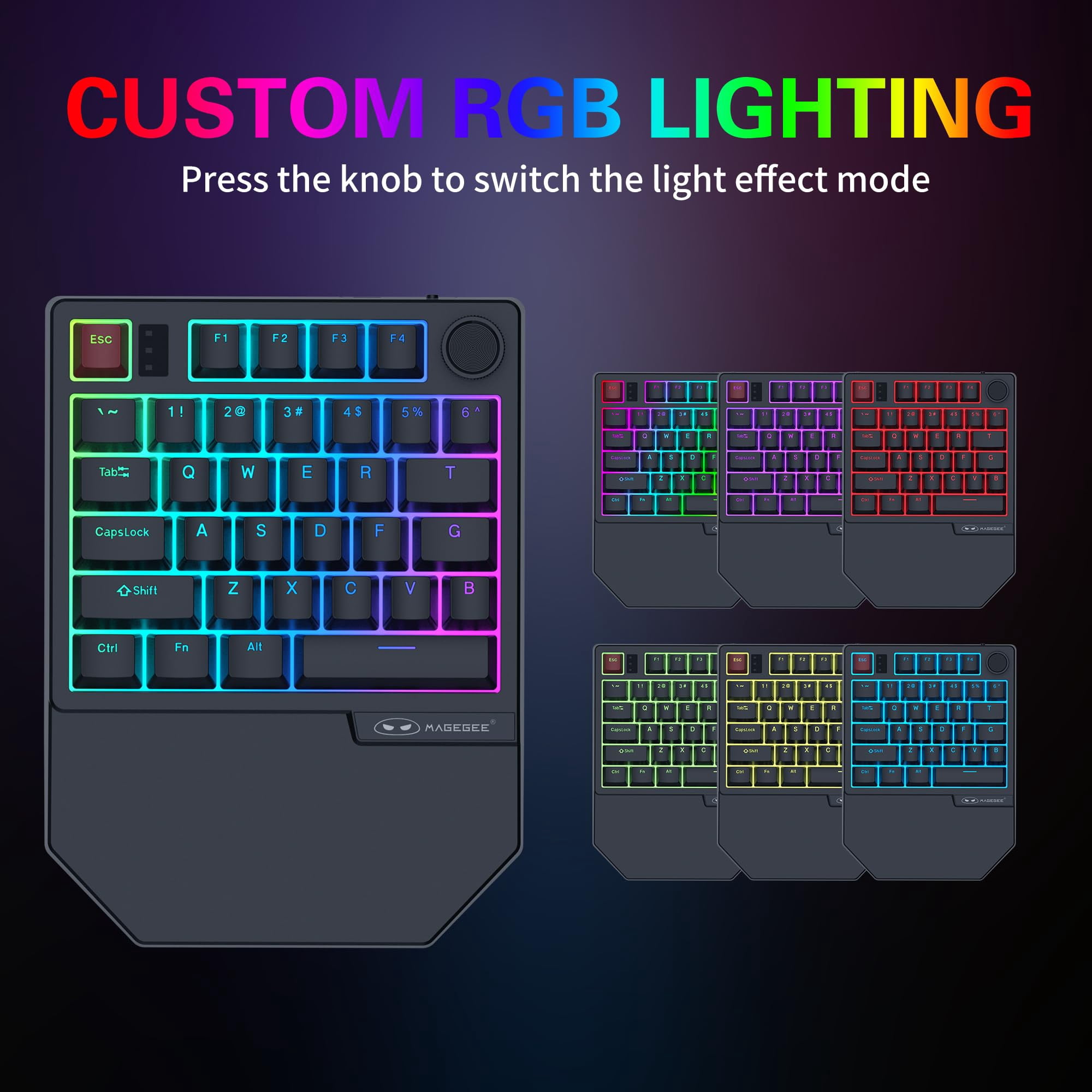 MageGee Wireless One Handed Gaming Keyboard, Tri-Mode BT/ 2.4Ghz RGB Backlit 34 Keys Mini Keyboard for Gamer, Red Switch, Wrist Rest Support(Black)