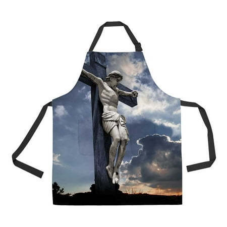 

PKQWTM Representation Of Crucifixion On Top Of Golgotha Unisex Adjustable Bib Apron with Pockets for Commercial Restaurant and Home Kitchen Use