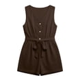 thumbnail image 3 of WAGUTH Women's Belted Cotton Linen Rompers V Neck Sleeveless Button Down Jumpsuit Casual One Piece Shorts with Pockets for Summer, 3 of 7