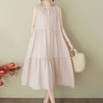 thumbnail image 5 of ITSAME Women's Midi Dress, Solid Color Cotton Linen Sleeveless Summer Casual Beach Flowy Sundress Pink 2XL, 5 of 9