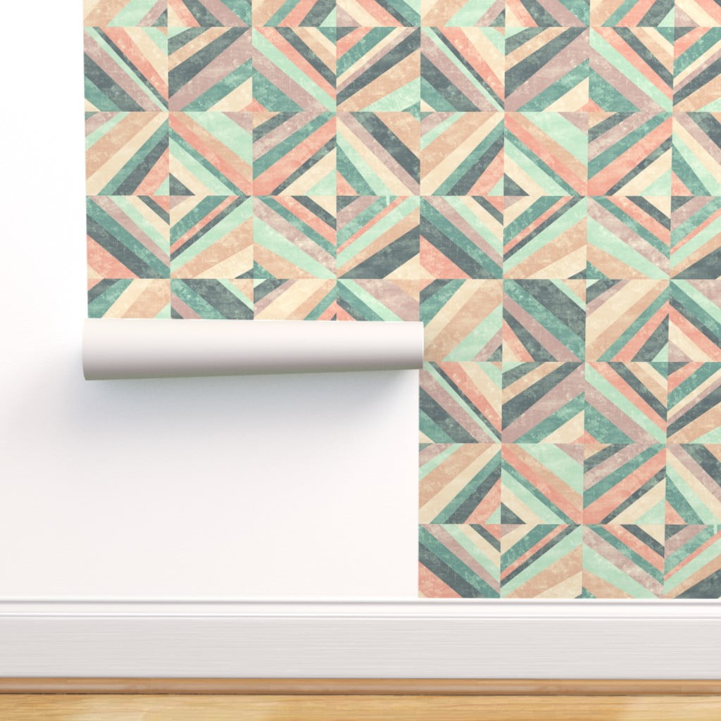 Removable Water-Activated Wallpaper Geo Geometric Shapes Modern Boho Gold