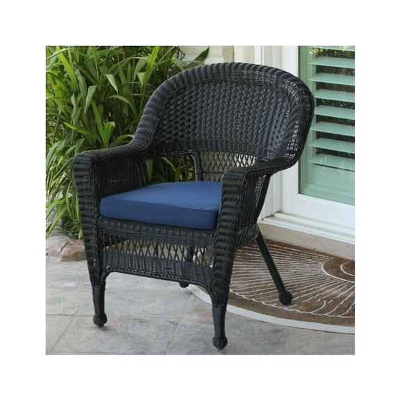 Jeco Black Wicker Chair With Midnight BlueCushion