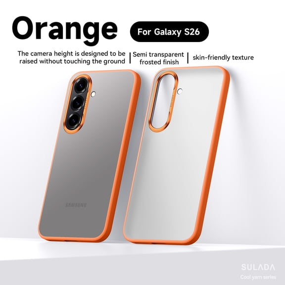ELEHOLD for Samsung Galaxy S26 Case, Matte Frosted Slim Shockproof Cover with Raised Camera Protection,Orange