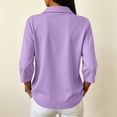 thumbnail image 4 of 3/4 Sleeve Polo Shirts for Women Button V Neck Collar Loose Fit Dressy Fall Casual Blouses Light Purple 3XL, 4 of 9
