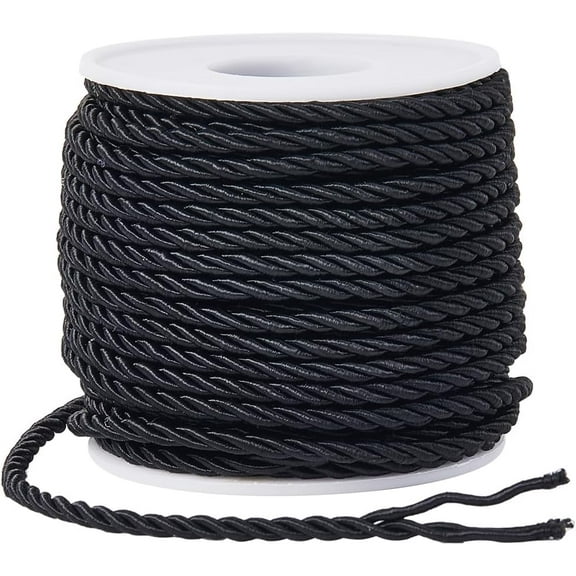 22 Yards 3mm Twisted Cord Decorative Rope Trim Black Polyester 3-Ply Silk Twine Twist Cording String Thread Graduation Honor Ropes