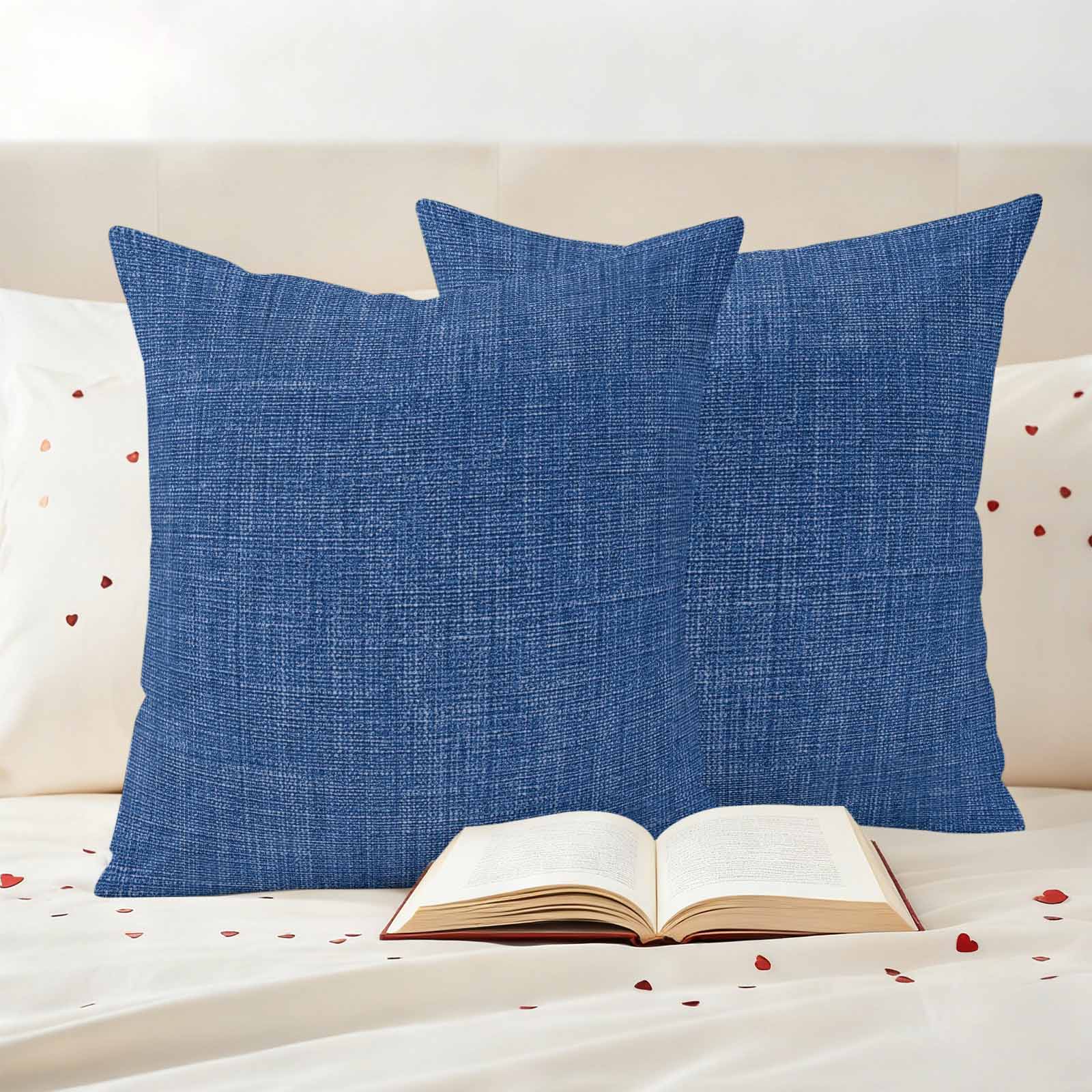 Navy Blue Outdoor Waterproof Pillow Covers, Vintage Country Monochrome Farmhouse Decorative Square Throw Pillowcase Sofa Cushion Sham for Patio/Couch/Chair, 16"x16" 2 Pack