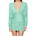 thumbnail image 2 of Cavosen Cocktail Dresses for Women Short Green Sequin Elegant Long Sleeve Party Dress Deep V-Neck Glitter Sparkly Mini Dress Bodycon Wrap Wedding Guest Dress Evening Prom, 2 of 6