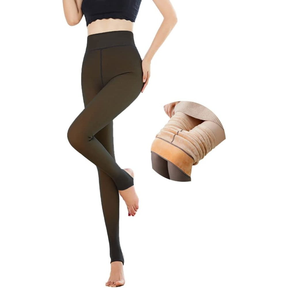 Women s tights with wool lining in winter high elastic warm keeping thick pseudo translucent tights trousers fuzzy tights