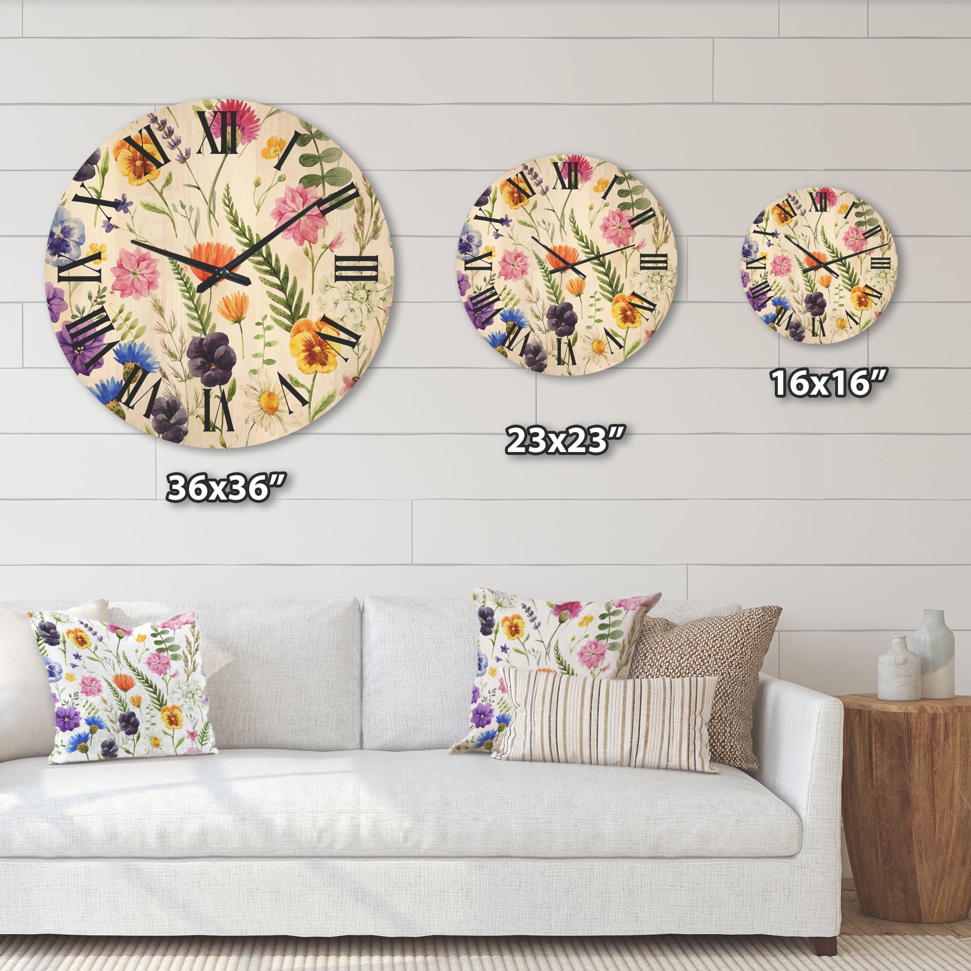 Designart 'Coloful Wildflowers Floral Pattern I' Traditional Wood Wall Clock