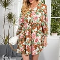thumbnail image 2 of Fengqque Plus Size Women's Summer Dresses Loose Fit Flowing Pleats Bohemian Elegant Girls Doll Dresses Sunny Beach Party Casual Loose Floral Printing V-Neck Long Sleeve Spring Lightweight Dress, 2 of 8