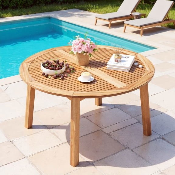 Barara King Outdoor Picnic Tables,Patio Table for Outdoor Use,53 Inch Outdoor Acacia Wood Dining Table for 4-6 People