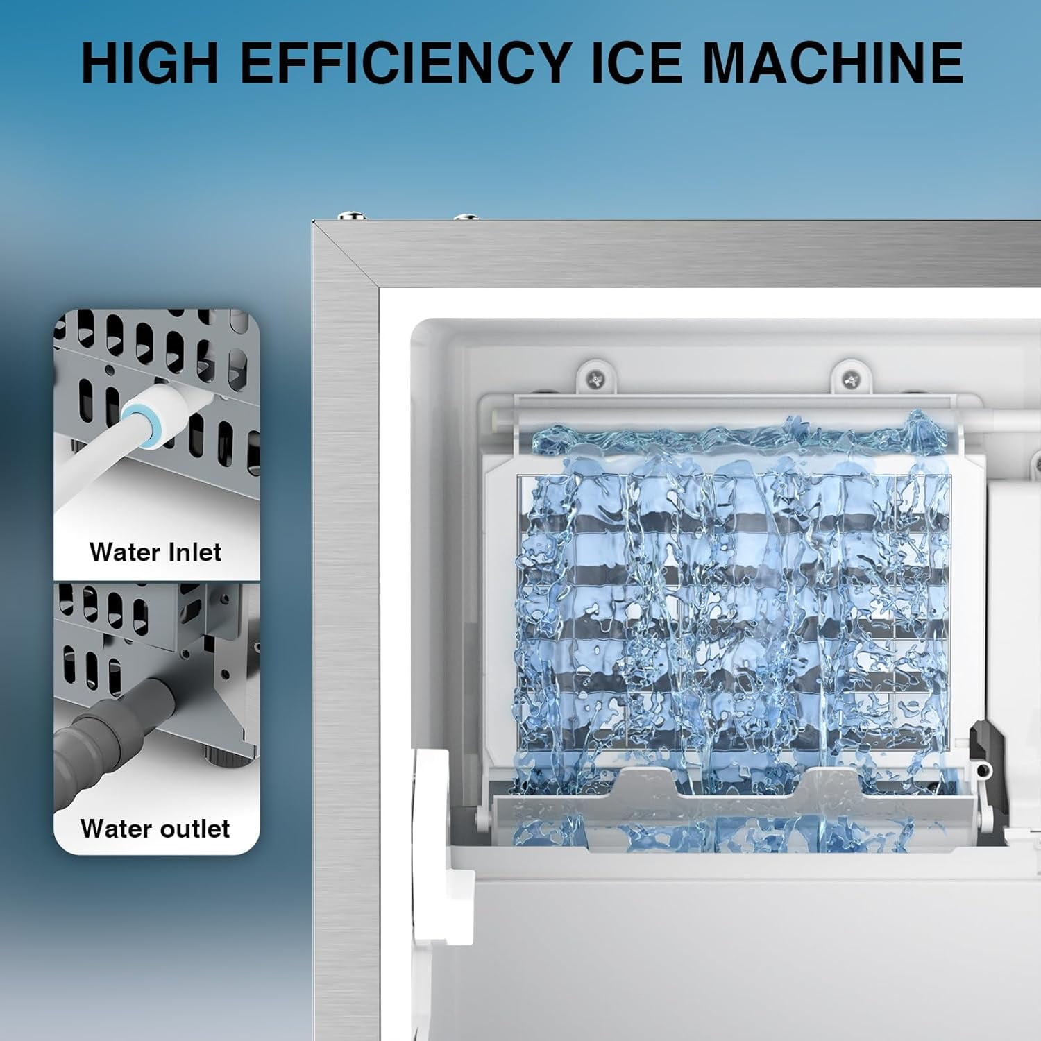 Ecojoy Commercial Under Counter Ice Maker Machine, 90 lb./Day Auto-Cleaning Stainless Steel Built-in Freestanding