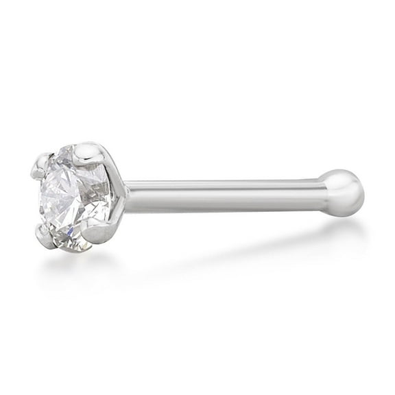 20 Gauge Straight Bone 14K White Gold 0.07 Carat Diamond Nose Ring