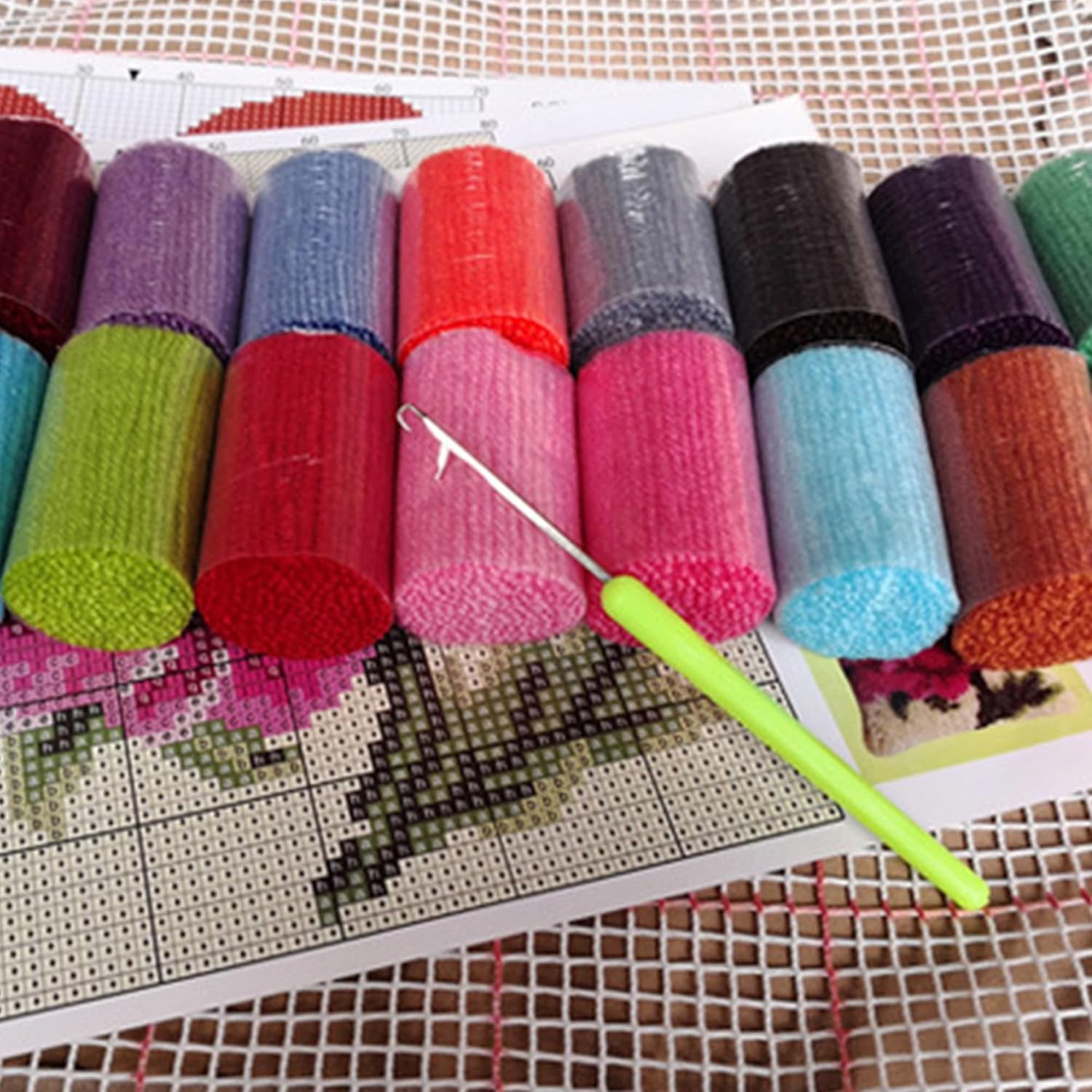 Yardly Latch Hook Kits for Kids and Adults: Beginner Handmade Needle Crochet Yarn Kits Embroidery Crochet Mat Needlework Knotted Cushion, Color Pattern Pre-Printed & Pre-Cut Yarn, 12x12in (A6)