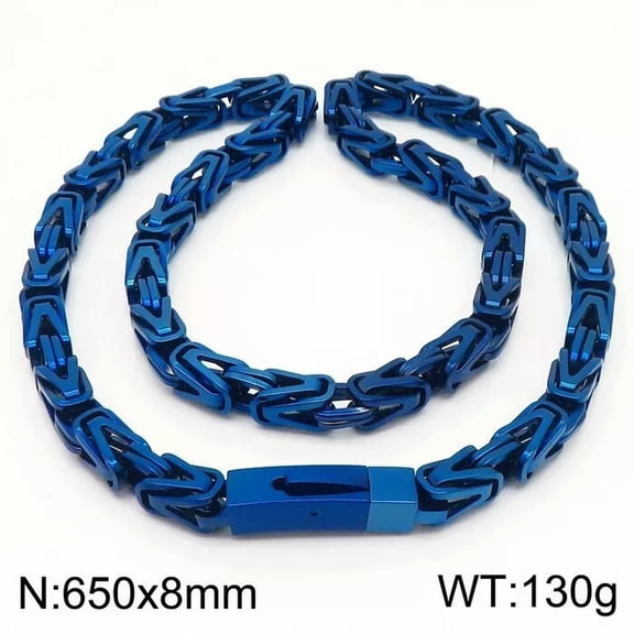 HOOUN 8mm 26'' Blue Stainless Steel Mens Heavy Byzantine Knot Chain Necklace Jewelry