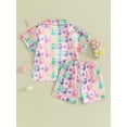 thumbnail image 4 of Satin Pajama Set for Kid Baby Girl Boy Button-up Tops Shorts Sleepwear Nightwear Loungewear Outfits, 4 of 9
