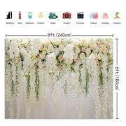 8x6FT White Flower Backdrop Wedding Backdrop Sweet Simple White Flower Backdrops for Wedding Decoration Mothers Day Party Supplies