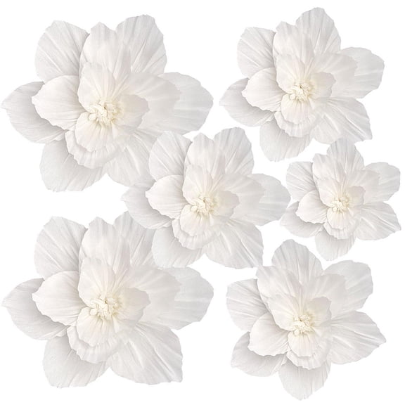 1 Set 5Pcs Crepe Paper Artificial Flowers for Wedding Celebration Decoration White 16.7x6cm