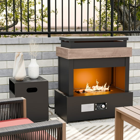 COOS BAY 35.4" Outdoor Propane/Natural Gas Fireplace with Propane Tank Table, 50000 BTU Modern Fireplaces with CSA Certified for Outside Backyard