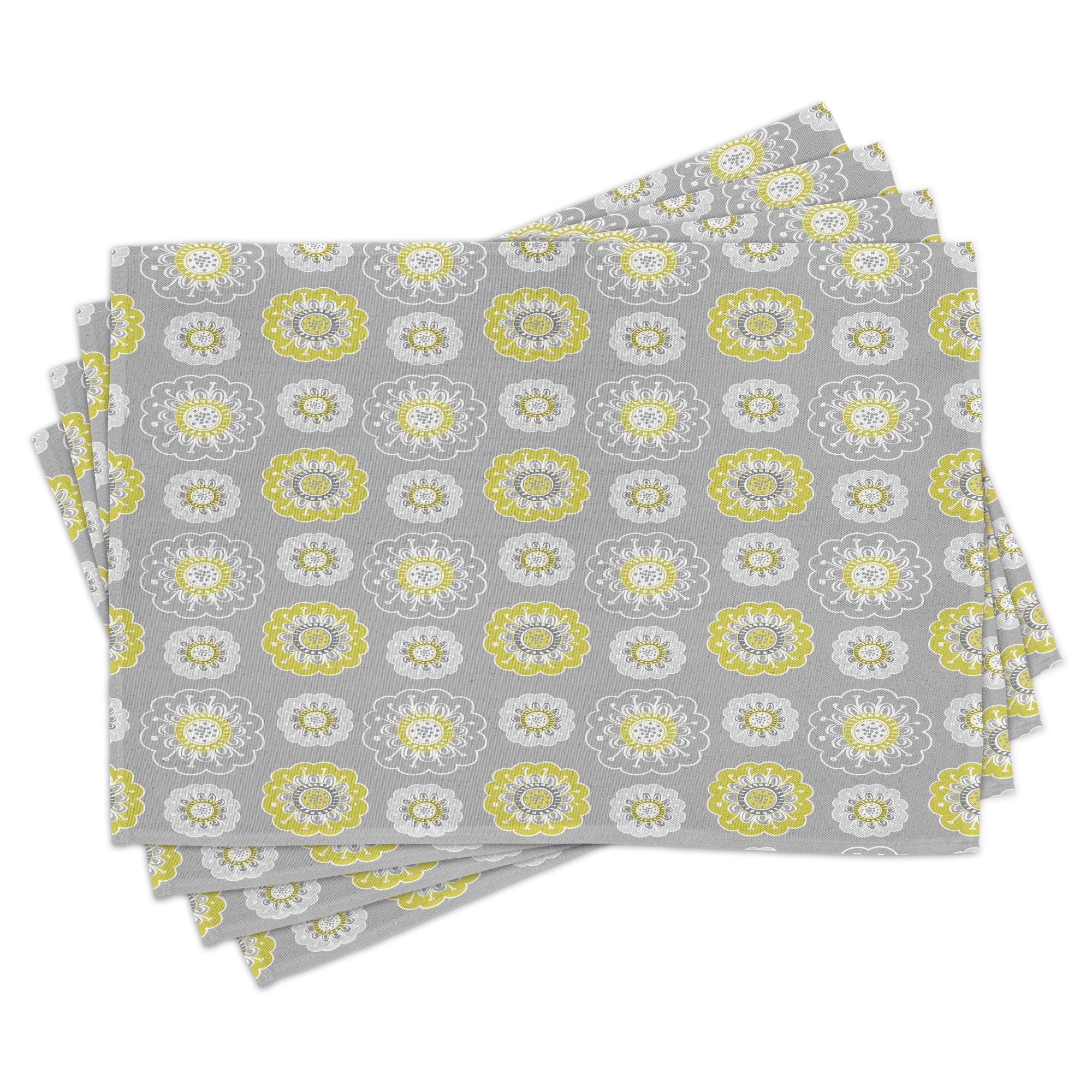 Grey and Yellow Place Mats Set of 4, Pale Grey Backdrop with Inspired