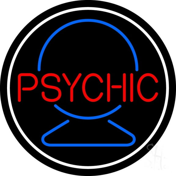 Red Psychic With Crystal White Border LED Neon Sign 18 X 18 - inches Black Square Cut Acrylic Backing, with Dimmer - Bright and Premium built indoor LED Neon Sign for Storefront.