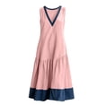 thumbnail image 6 of Oksale Flowy Dresses for Women Trendy Denim Print Deep V Neck Tank Dress with Pockets Loose Cozy Midi Vacation Dresses Pink M, 6 of 10