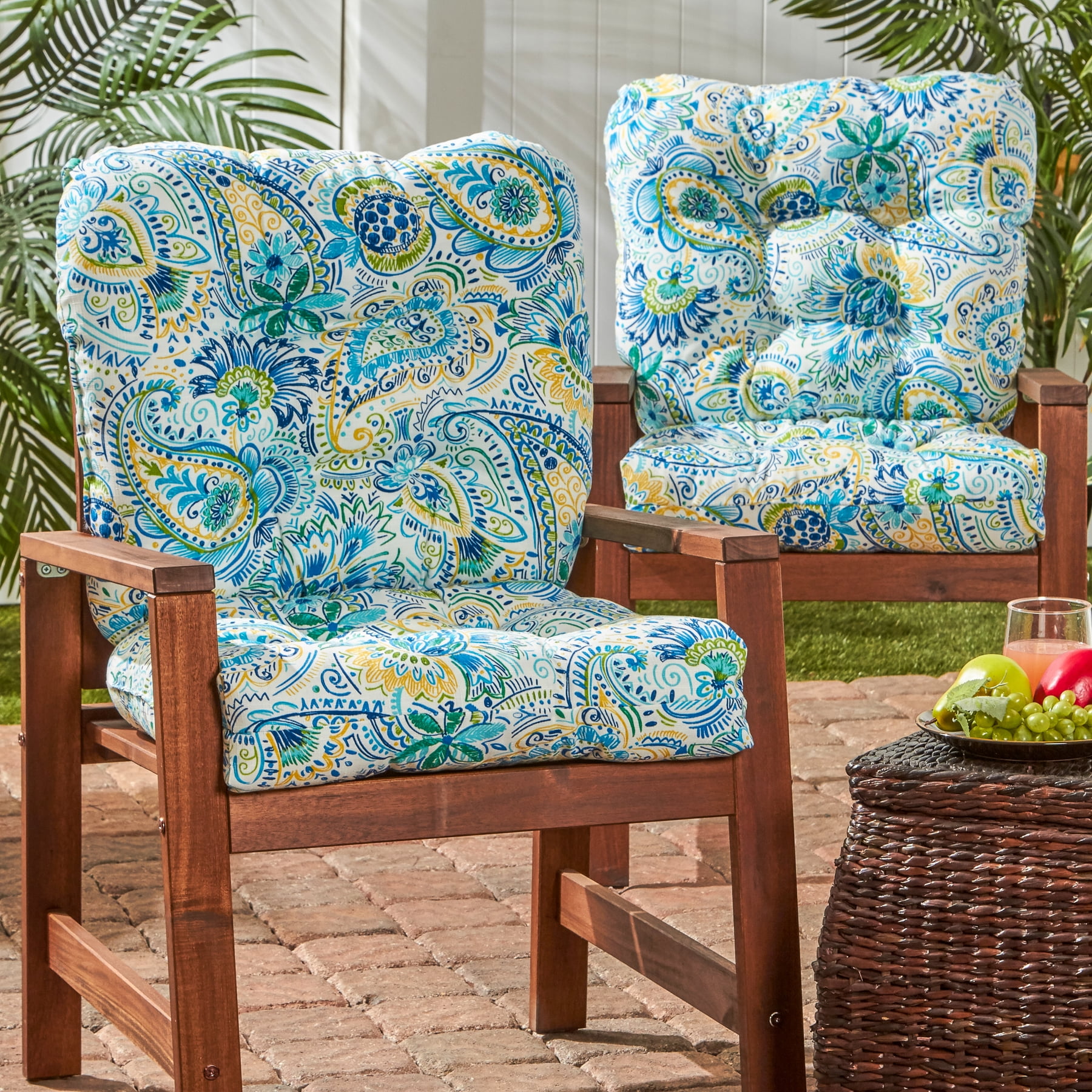 Greendale Home Fashions Outdoor Tufted 42'' x 21'' Chair Cushion, Set of 2, Baltic