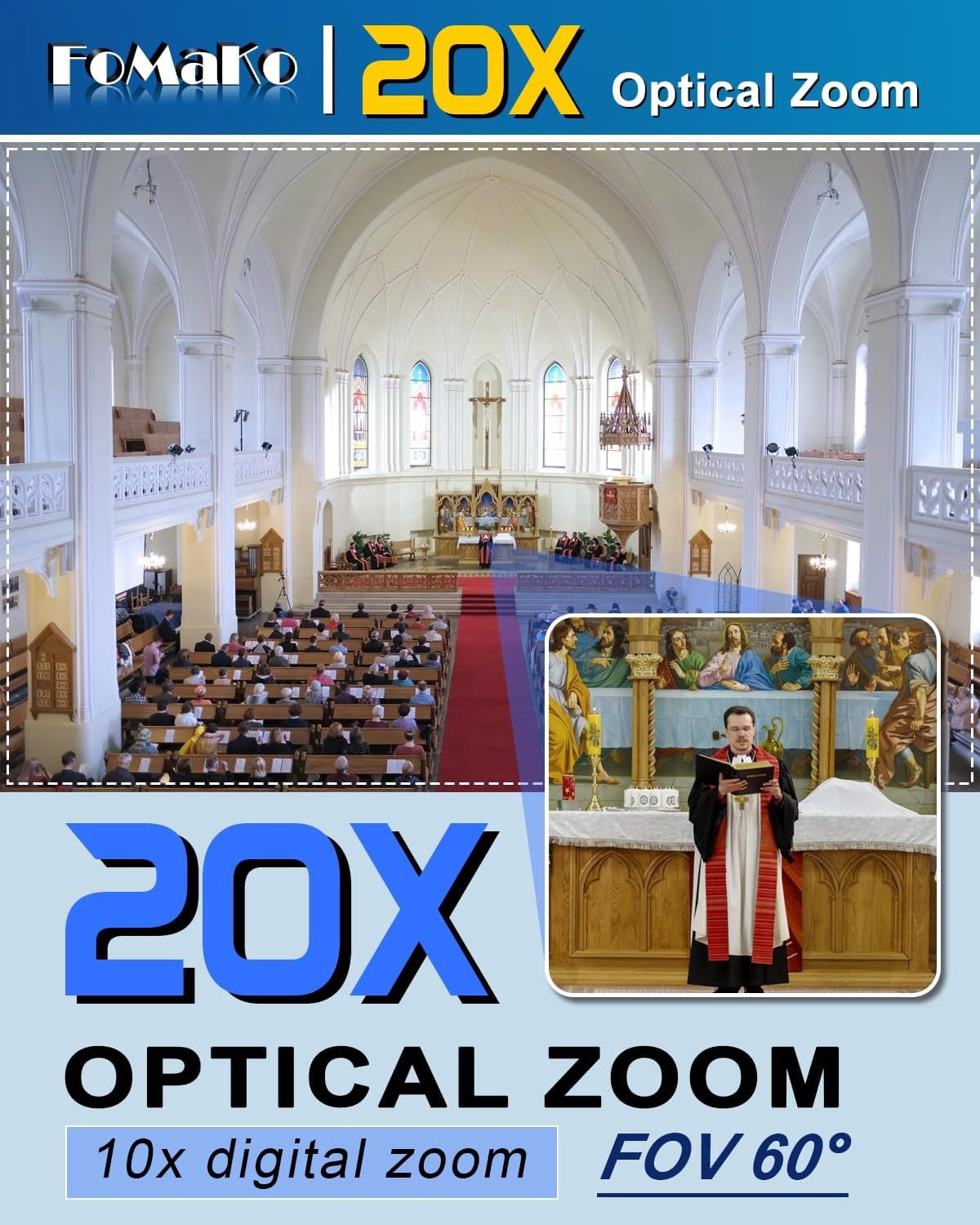 FoMaKo AI Auto Tracking HDMI PTZ Camera, 20x Optical Zoom(3pcs), KC602 Video Mixer Switcher, for Church Services Worship Education(FMK12UH Pro-BX3+KC602)