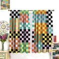 thumbnail image 4 of Checkered Curtains, Retro Colorful Checkerboard Groovy Aesthetic Modern Pattern Window Treatments, Rod Pocket Thermal Insulated Drapes 2 Panel Sets for Bedroom Living Room, 42" W X 54" L, 4 of 8