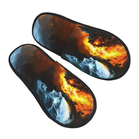 

Bingfone Red And Blue Fire Skull Warrior House Slippers for Women Men with Soft Rubber Sole Slip On for Indoor/Outdoor-Medium