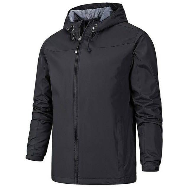 MAWCLOS Men's Lightweight Long Sleeve Hooded Jacket Work Drawstring Windbreaker Black 2XL