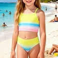thumbnail image 2 of Girls Swimsuit Two Piece Color Patchwork Swimwear Set Tankini Rash Guard Beach Outfit for Kids, 2 of 9