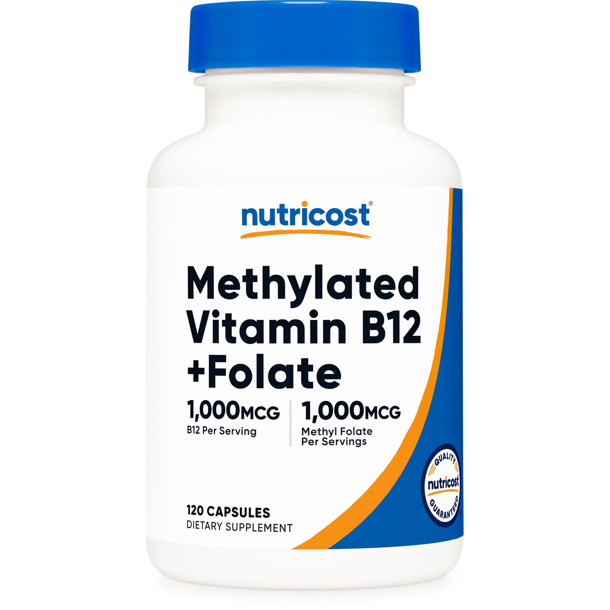 Nutricost Methylated Vitamin B12 + Folate Supplement (2,000 mcg) 120 Capsules - 1,000 mcg of Vitamin B12 + 1,000 mcg of Methyl Folate, Gluten-Free, 60 Servings