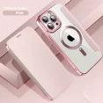 thumbnail image 1 of Electroplated Flip Leather Case for iPhone 16 15 14 13 12 11 Plus Pro Max for Magsafe Wireless Charging Protection Luxury Cover Pink For iPhone 12Pro Max, 1 of 6
