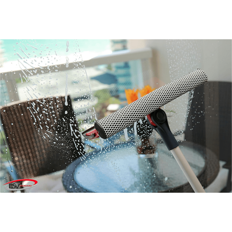 DSV Standard Professional Window Squeegee | 2-in-1 Window Cleaner Sponge and Soft Rubber Strip with Telescopic Extension Pole