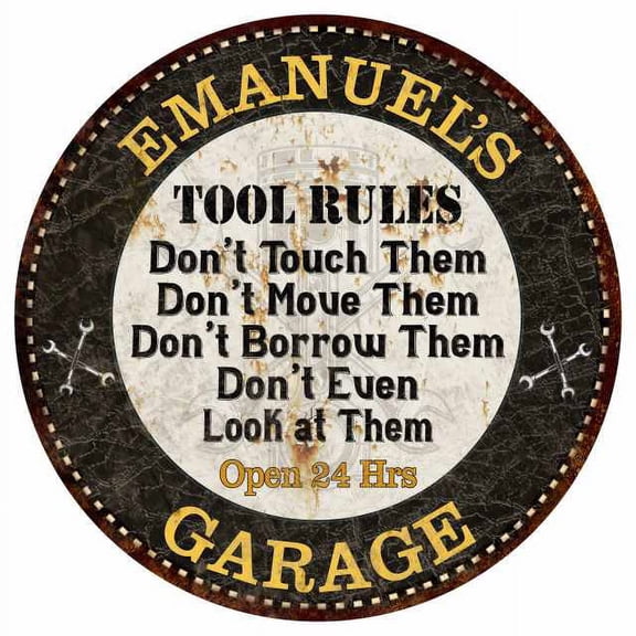 EMANUEL'S Garage Rules 14" Round Metal Sign Garage Bar Wall Decor 100140013395