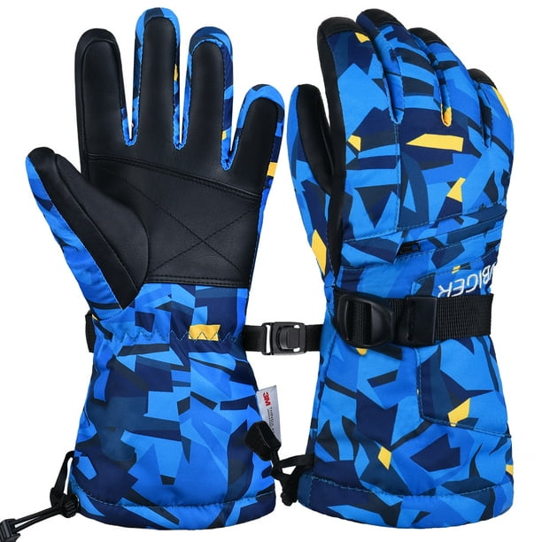 Kids Winter Gloves - Snow & Ski Waterproof 3M Thinsulate Gloves for Boys,  Girls, Toddler & Youth - Designed For Cold Weather, Blue, L 