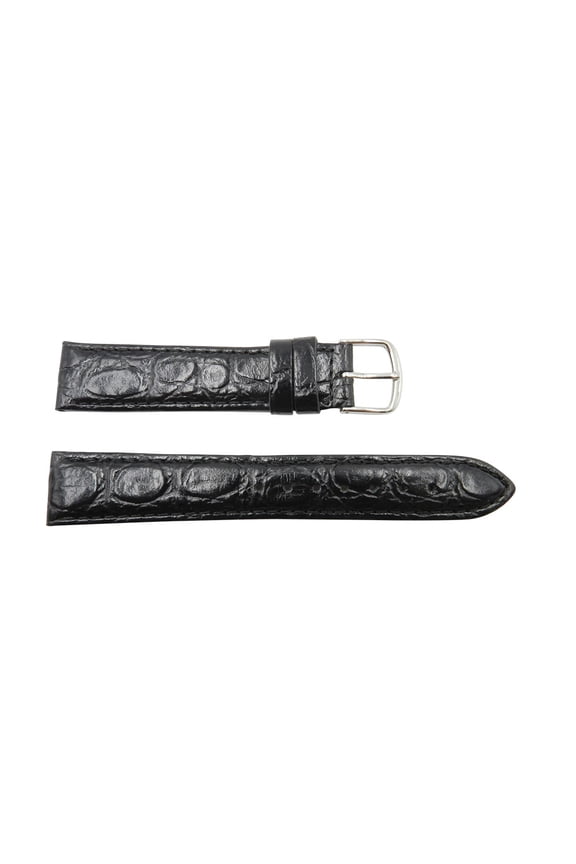 18mm Black Genuine Leather Round Crocodile Grain Watch Strap