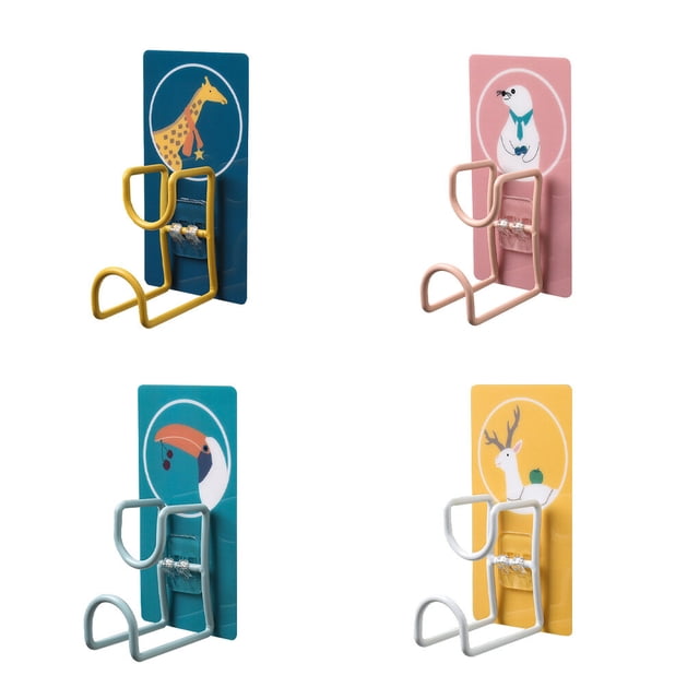 Injueey Gancho de pared sin perforaciones, organizador de espacio para ahorrar, colgador de almacenamiento impermeable de doble capa, estante Juegos de accesorios de baño 4 unids/set