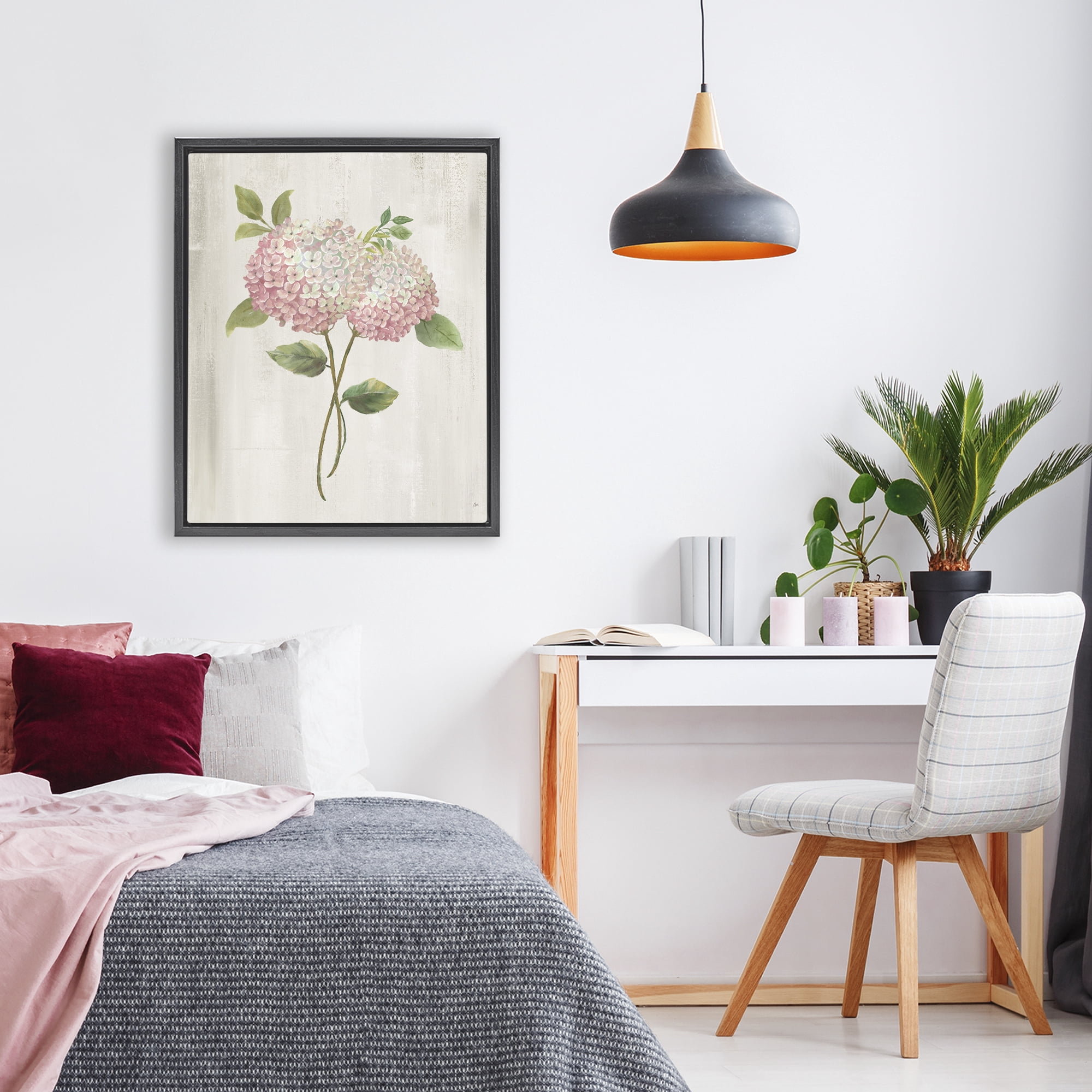 Stupell Industries Vintage Pink Hydrangea Black Framed Floater Canvas Wall Art, design by Nan
