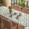 thumbnail image 3 of Sage Green White Geometric Table Cloths for 8 Foot Rectangle Tables, Modern Abstract Art Patio Waterproof Elastic Fitted Tablecloths, Washable Rectangular Table Cover for Camping, 3 of 8