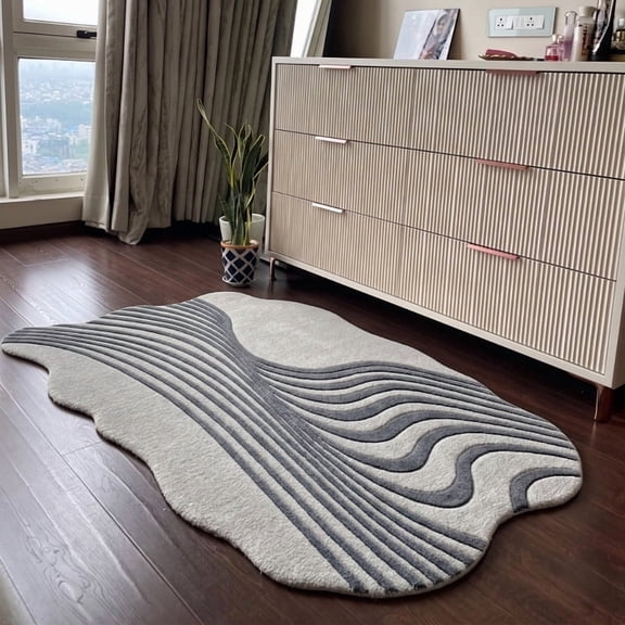 Neu Looms Hand Tufted Wool Silk Area Rug, Modern Organic Abstract Design, Gray Charcoal, 4x6 Ft