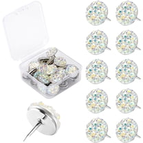 Trianu Push Pins Set of 30, White Shiny Diamond Push Pins Glitter Rhinestone Decorative Thumb Tacks for Wall Hangings, Bulletin Board, Maps and Office Wall