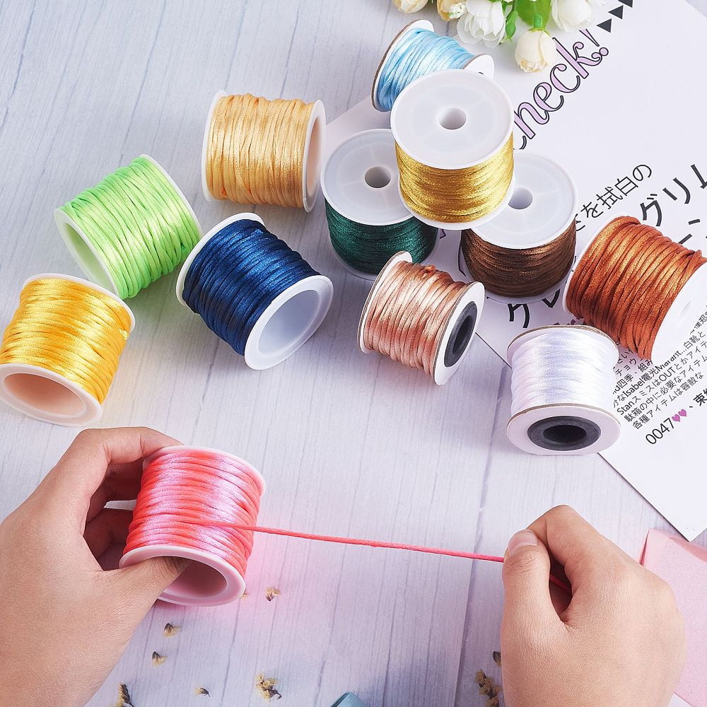 1 Set 12 Rolls 12 Colors Macrame Rattail Chinese Knot Making Cords Round Nylon Satin Cord Mixed Color 2mm about 10.93 yards(10m)/roll