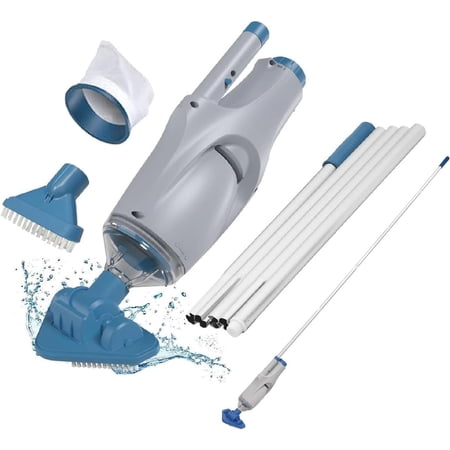 Cordless Handheld Pool Vacuum for Above Ground Pool, with 6ft Pole and 2 Vac Brush Heads, Ideal for Spot Cleaning Small Inground Pool up to 20ft, Rechargeable, 60min, Sand and Light Debris