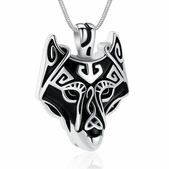 Viking Wolf Head Urn Necklace for Ashes for Men Cremation Jewelry Keepsake Urn Jewelry for Human Ashes/Pet Ashes