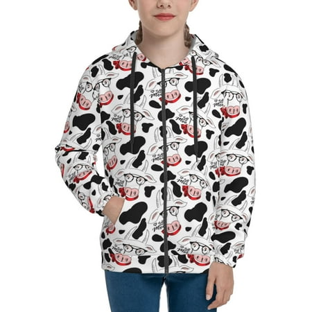 

Hoodies for Women white cow glasses moo funny Long Sleeve Sweatshirt Drawstring Zip Up Hoodie with Pockets Teen Girl Clothes