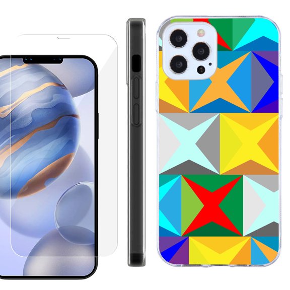 Slim Fit Protective Phone Case for Apple iPhone 12 / iPhone 12 Pro, with Tempered Glass Screen Protector, by OneToughShield ® - Abstract Color